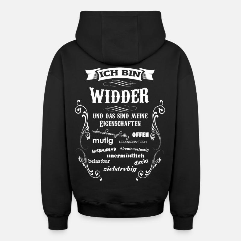 WIDDER - STERNZEICHEN - Oversized Heavyweight Unisex Zip Hoodie - Schwarz