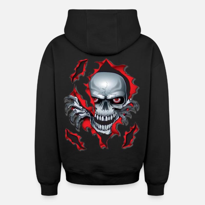 Skull - Sweat à capuche unisexe zippé oversize épais SPREAD - noir
