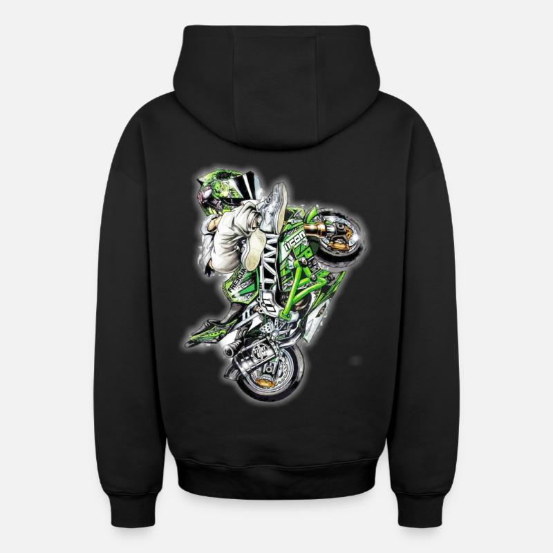 Stunt Biker - Sweat à capuche unisexe zippé oversize épais SPREAD - noir