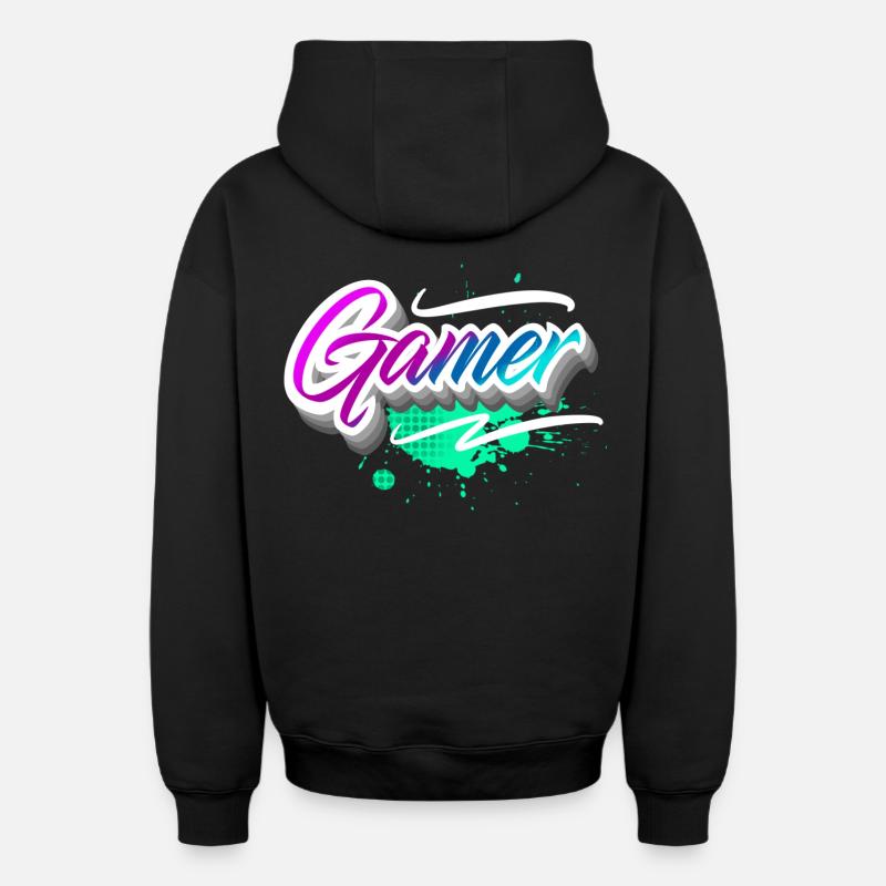 Gamer - Sweat à capuche unisexe zippé oversize épais SPREAD - noir