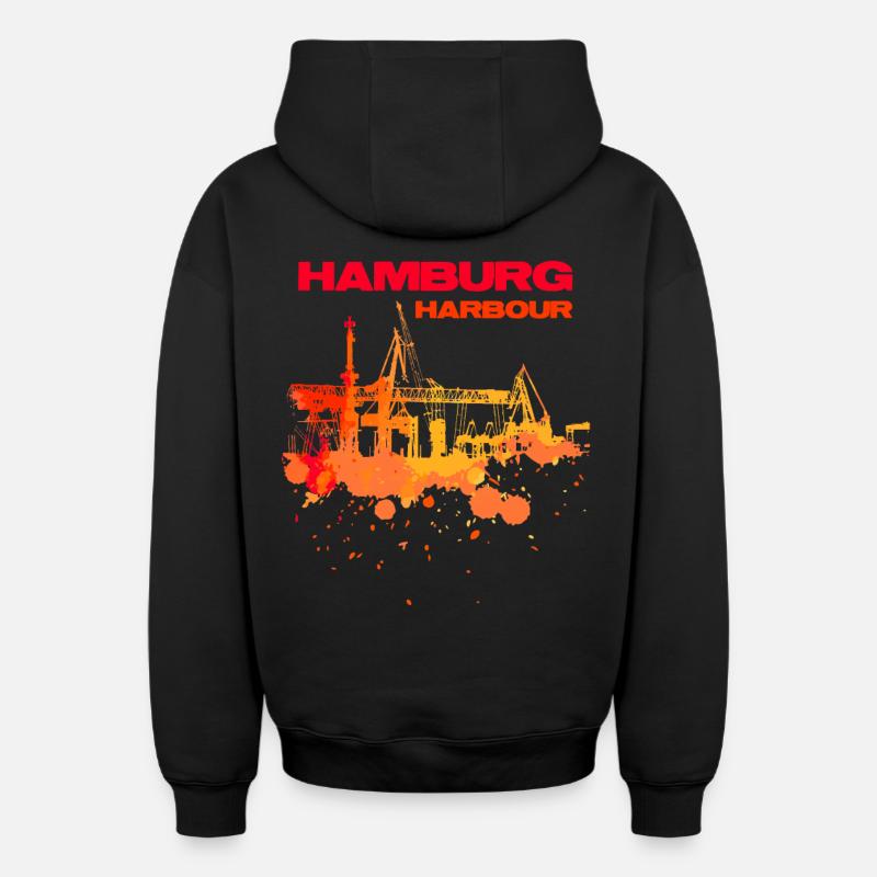 Habour de Hambourg - Sweat à capuche unisexe zippé oversize épais SPREAD - noir