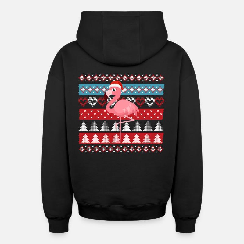 Flamant de Noël laid - Sweat à capuche unisexe zippé oversize épais SPREAD - noir