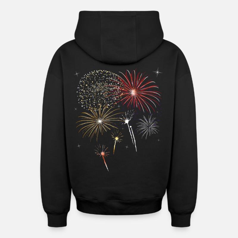 Feux d'artifice le jour de l'an - Sweat à capuche unisexe zippé oversize épais SPREAD - noir