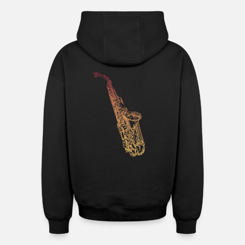 Saxophone ténor - Sweat à capuche unisexe zippé oversize épais SPREAD - noir