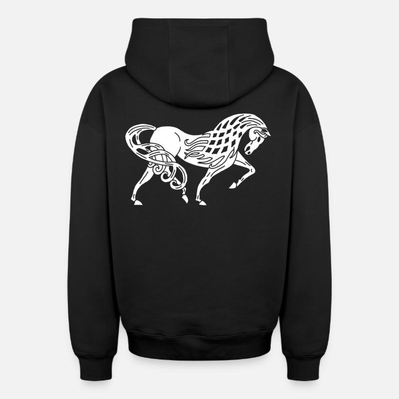 Cheval blanc celte - Sweat à capuche unisexe zippé oversize épais SPREAD - noir