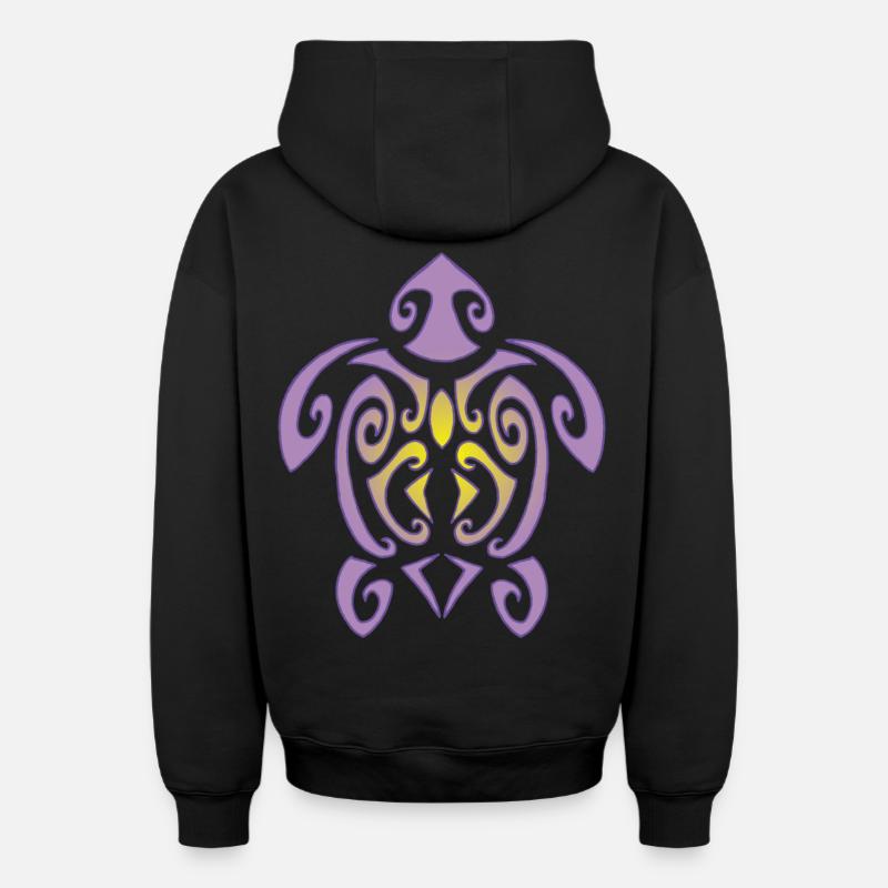 Tortue de Polynésie - Sweat à capuche unisexe zippé oversize épais SPREAD - noir