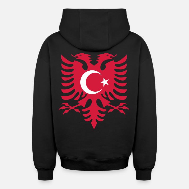 Drapeau Albanie Turquie - Sweat à capuche unisexe zippé oversize épais SPREAD - noir