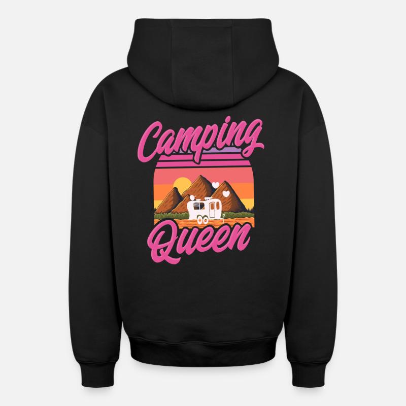 Camping Queen - Sweat à capuche unisexe zippé oversize épais SPREAD - noir