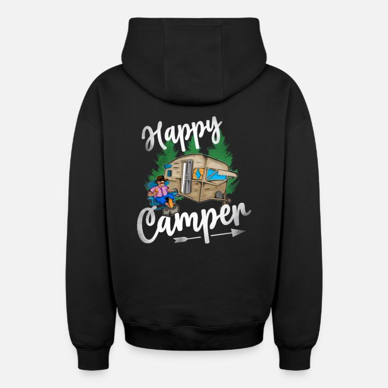 Happy Camper - Sweat à capuche unisexe zippé oversize épais SPREAD - noir