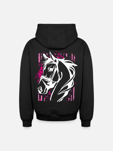 Graffiti-Stil Pferd mit Pinkem Farbsplash - Oversized Heavyweight Unisex Zip Hoodie - Schwarz