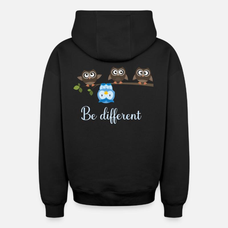 Be Different Eule - Oversized Heavyweight Unisex Zip Hoodie - Schwarz