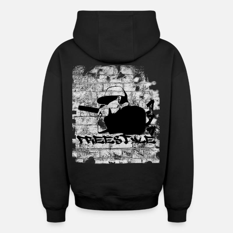 FREESTYLE RAP - Sweat à capuche unisexe zippé oversize épais SPREAD - noir