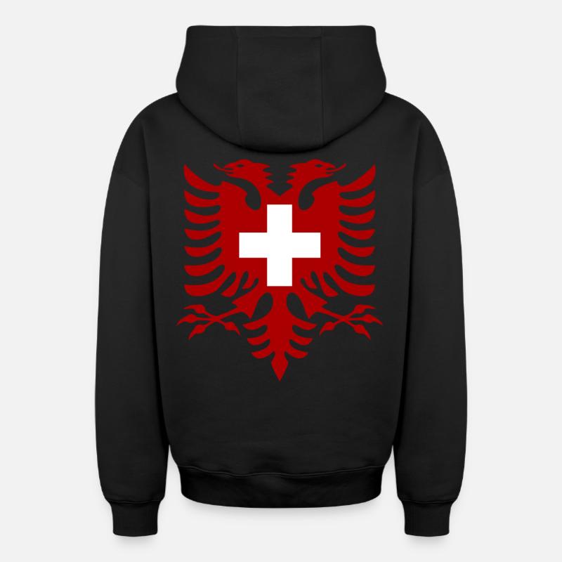 Drapeau de l’Albanie Suisse - Sweat à capuche unisexe zippé oversize épais SPREAD - noir