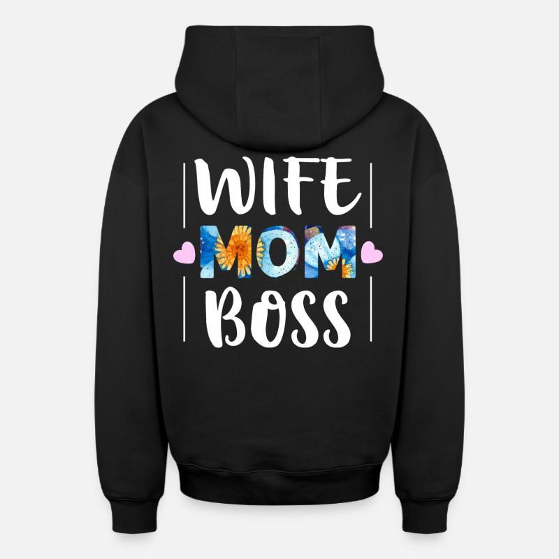 Maman - Sweat à capuche unisexe zippé oversize épais SPREAD - noir