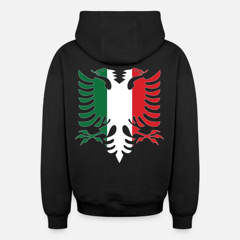 Albanie Italie Drapeau - Sweat à capuche unisexe zippé oversize épais SPREAD - noir