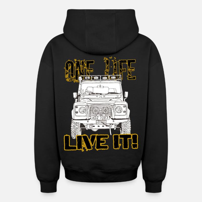 Defender one life live it - Sweat à capuche unisexe zippé oversize épais SPREAD - noir