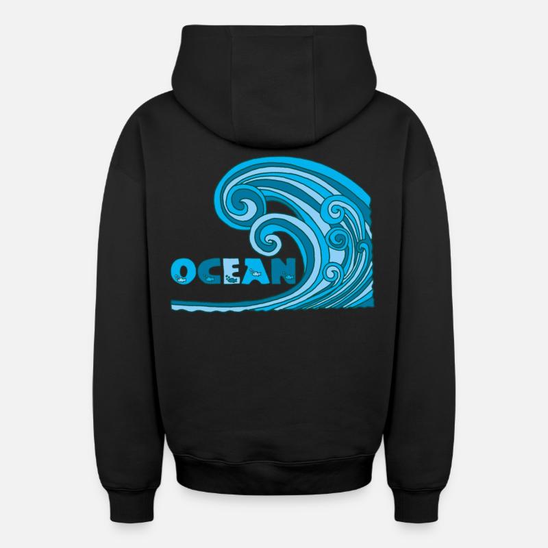 Océan - Sweat à capuche unisexe zippé oversize épais SPREAD - noir