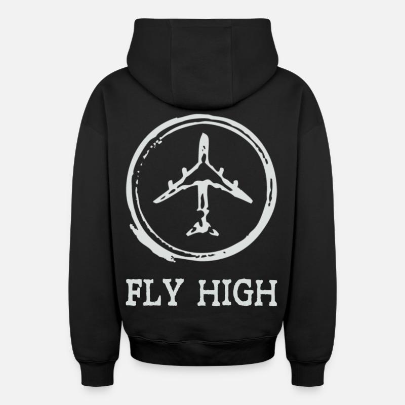 Avion - Sweat à capuche unisexe zippé oversize épais SPREAD - noir