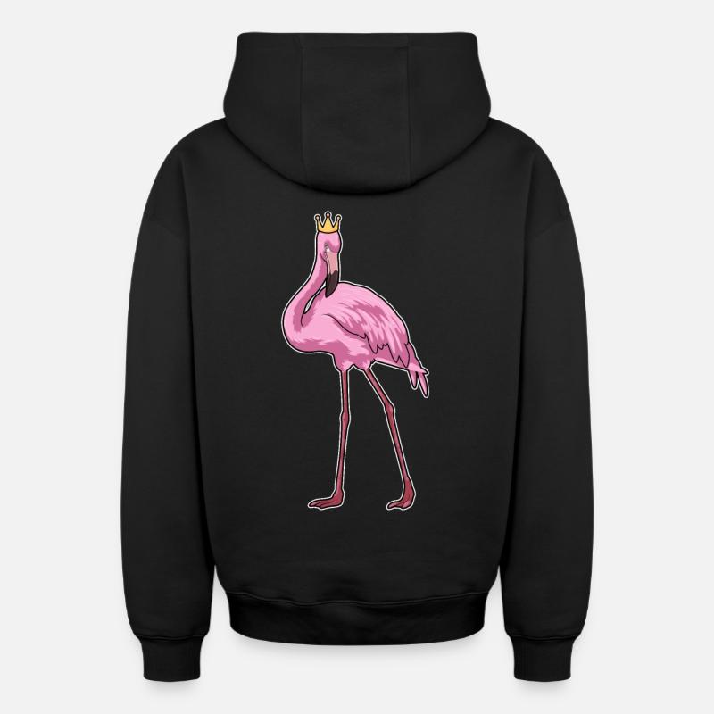 Flamant rose avec couronne - Sweat à capuche unisexe zippé oversize épais SPREAD - noir