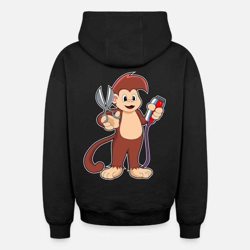 Ciseaux de coiffeur singe - Sweat à capuche unisexe zippé oversize épais SPREAD - noir