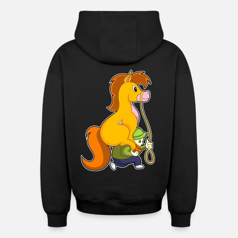 Cheval avec garçon - Sweat à capuche unisexe zippé oversize épais SPREAD - noir