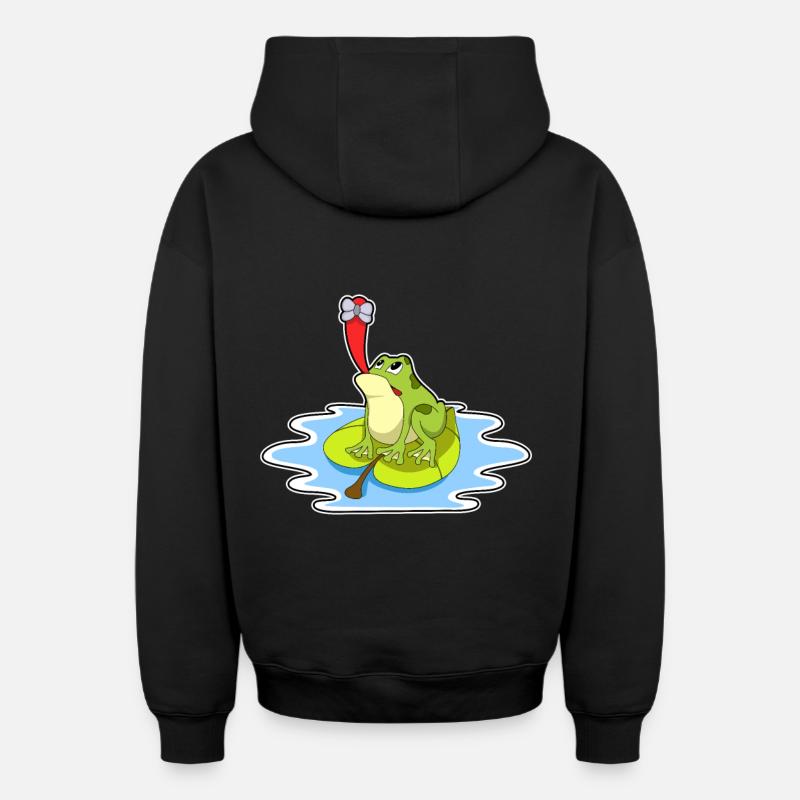 Grenouille sur feuille avec insecte - Sweat à capuche unisexe zippé oversize épais SPREAD - noir