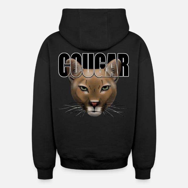 Cougar script R6Z - Sweat à capuche unisexe zippé oversize épais SPREAD - noir