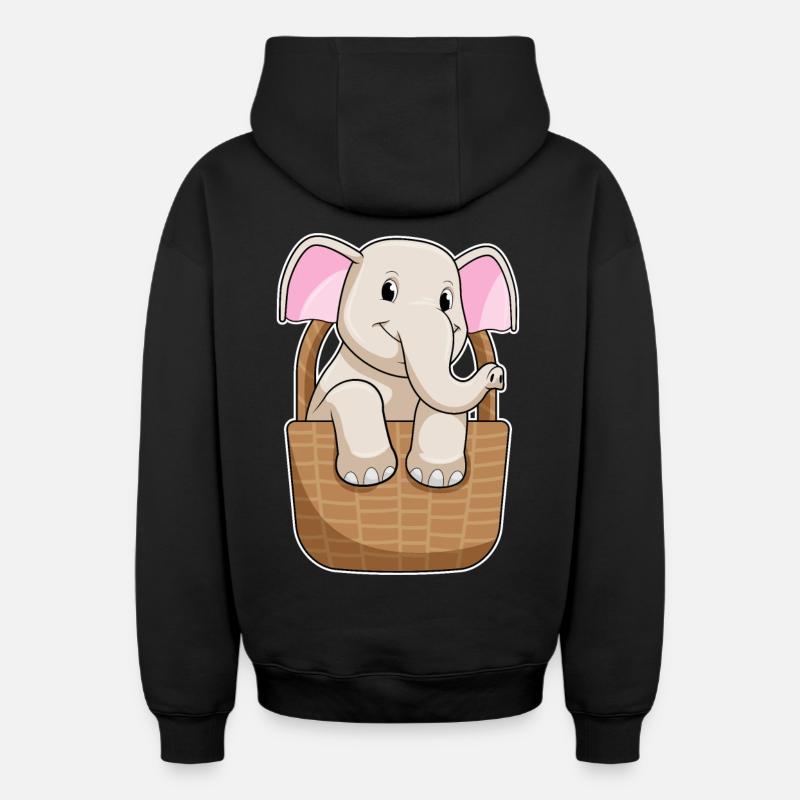 Éléphant avec panier - Sweat à capuche unisexe zippé oversize épais SPREAD - noir