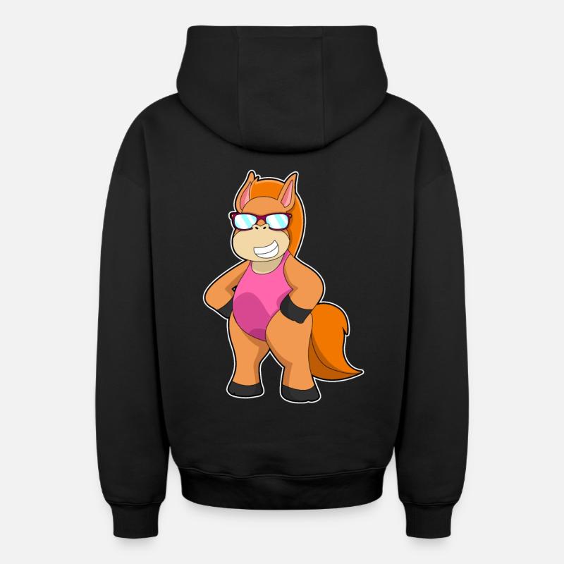 Cheval avec lunettes de soleil - Sweat à capuche unisexe zippé oversize épais SPREAD - noir