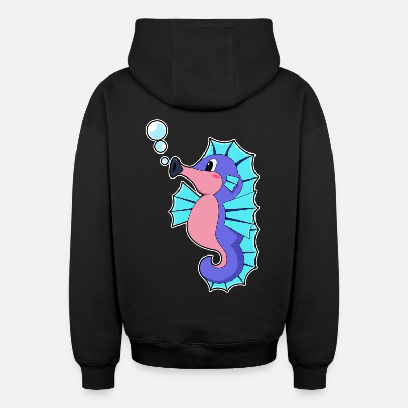 Hippocampe - Sweat à capuche unisexe zippé oversize épais SPREAD - noir