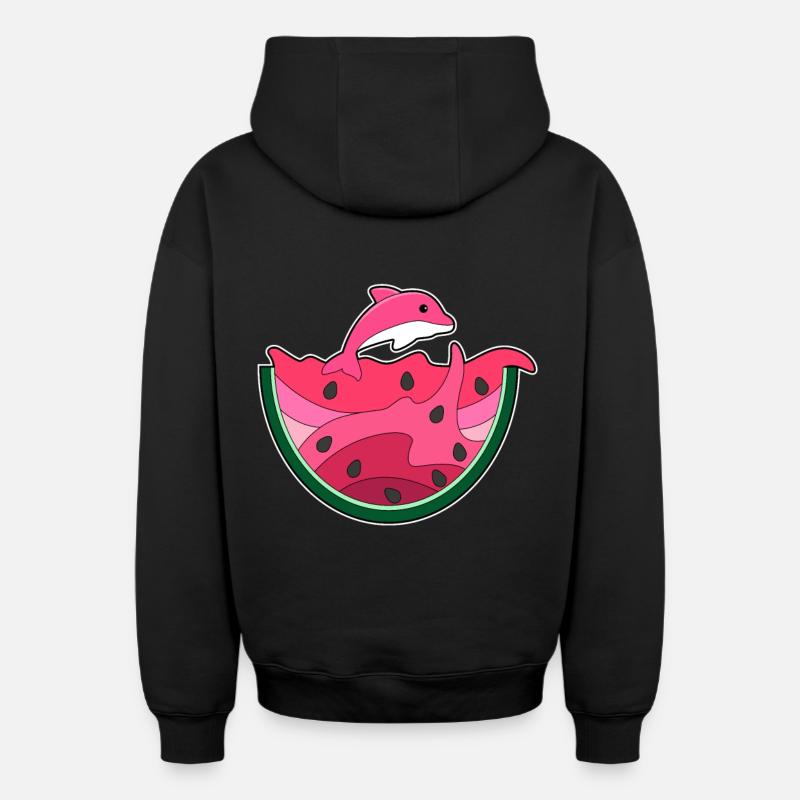 Dauphin à la pastèque - Sweat à capuche unisexe zippé oversize épais SPREAD - noir