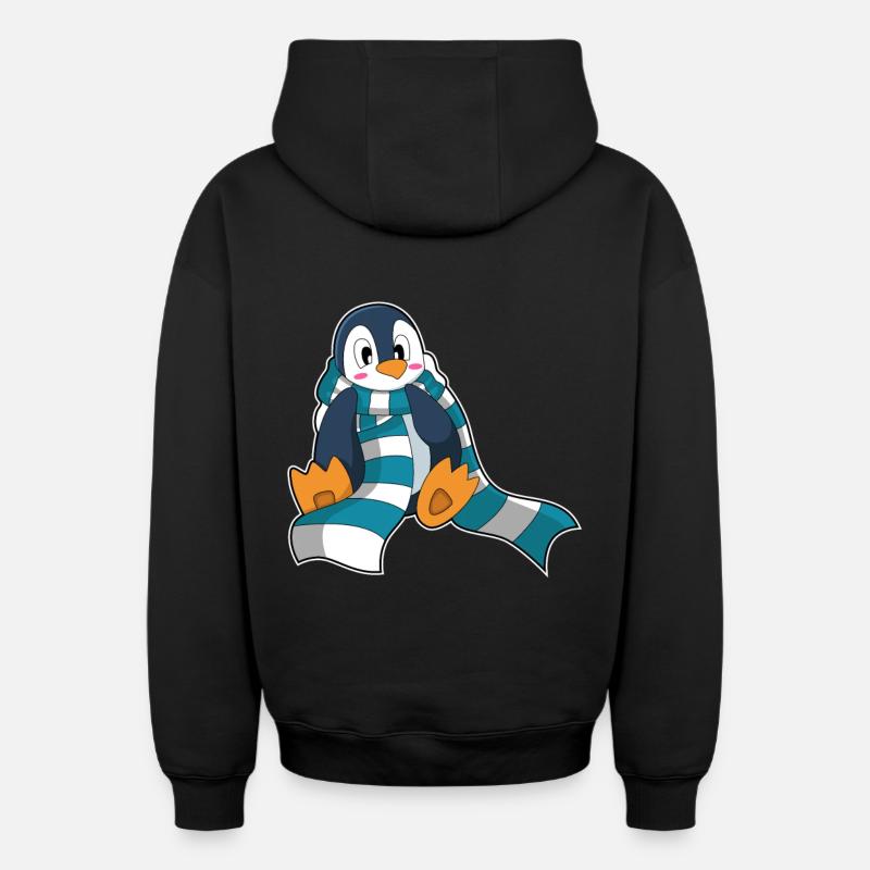 Pingouin avec foulard - Sweat à capuche unisexe zippé oversize épais SPREAD - noir