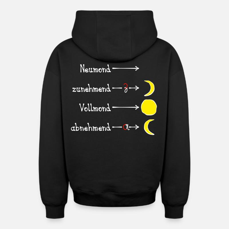 Mondphasen mit Eselsbrücke - hell - Oversized Heavyweight Unisex Zip Hoodie - Schwarz