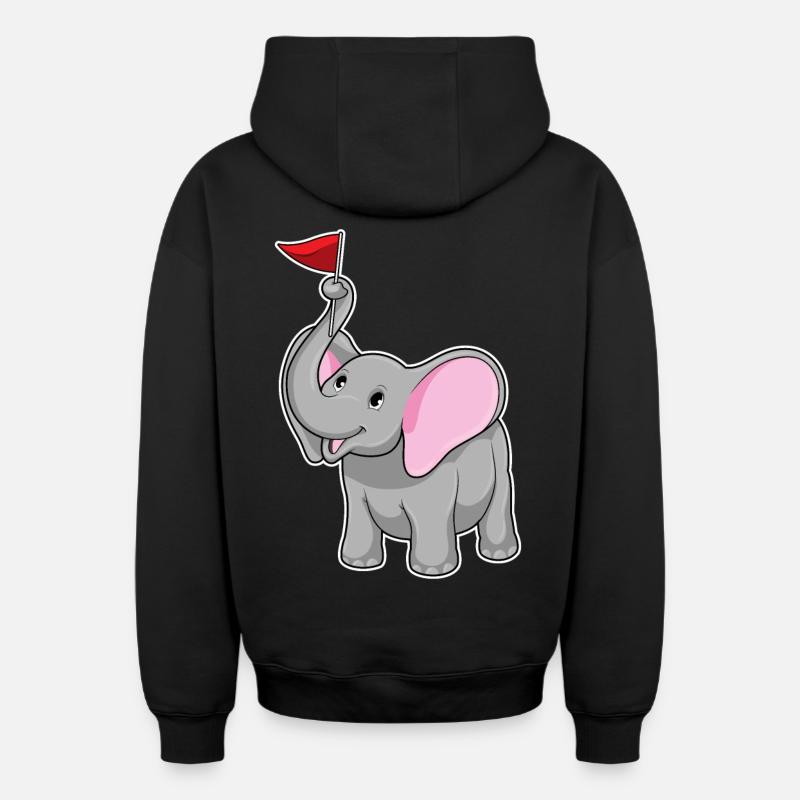 Éléphant avec drapeau - Sweat à capuche unisexe zippé oversize épais SPREAD - noir