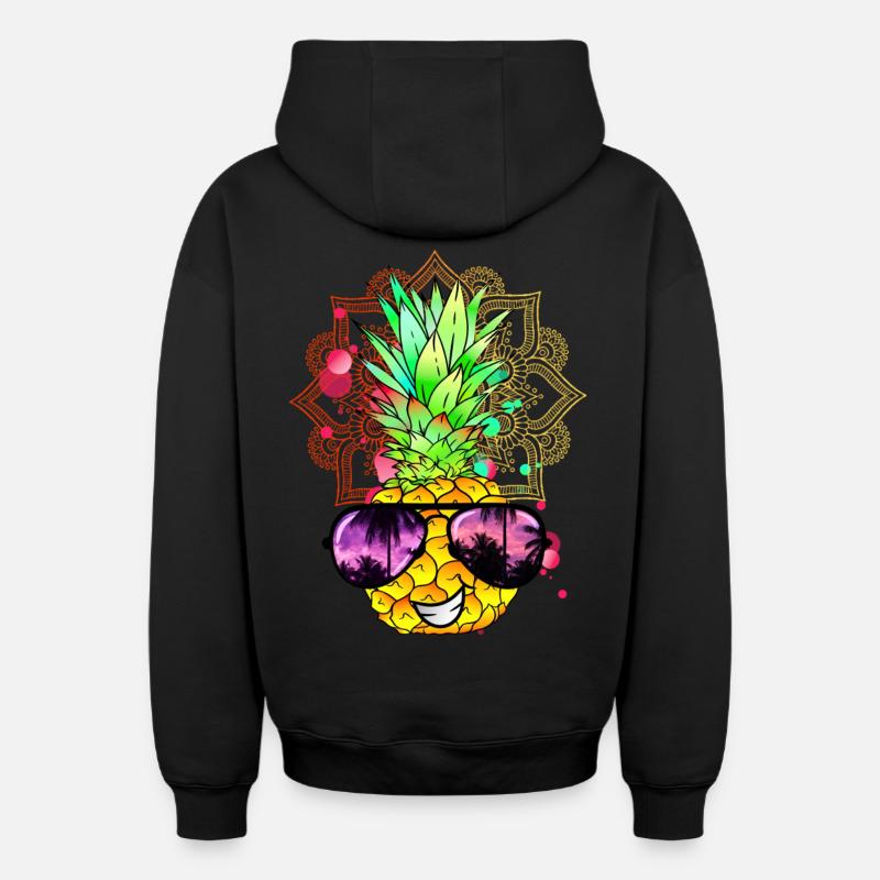 Ananas Mandala - Oversized Heavyweight Unisex Zip Hoodie - Schwarz