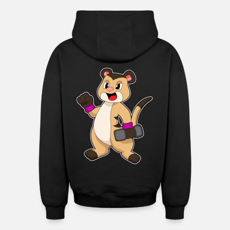 Culturiste avec haltères Suricate - Sweat à capuche unisexe zippé oversize épais SPREAD - noir