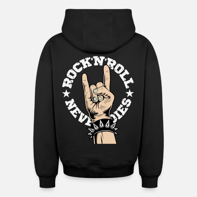 Rock'N'Roll Never Dies - Sweat à capuche unisexe zippé oversize épais SPREAD - noir