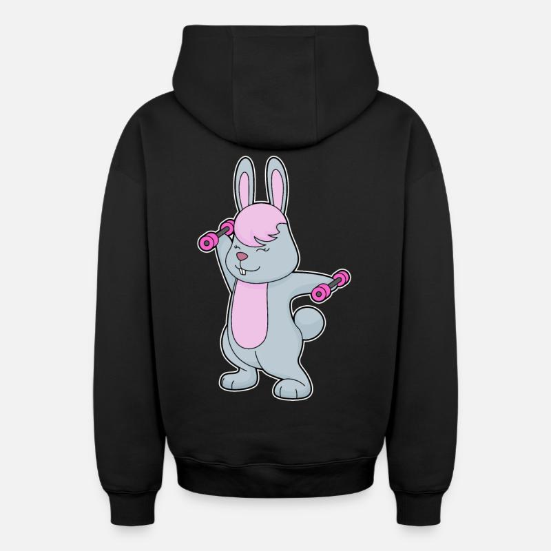 Culturisme Bunny Bodybuilder Haltères - Sweat à capuche unisexe zippé oversize épais SPREAD - noir