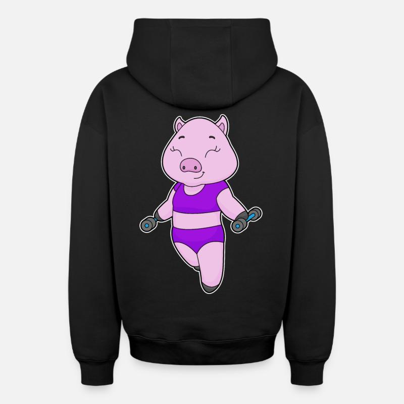 Bodybuilder cochon avec haltères - Sweat à capuche unisexe zippé oversize épais SPREAD - noir