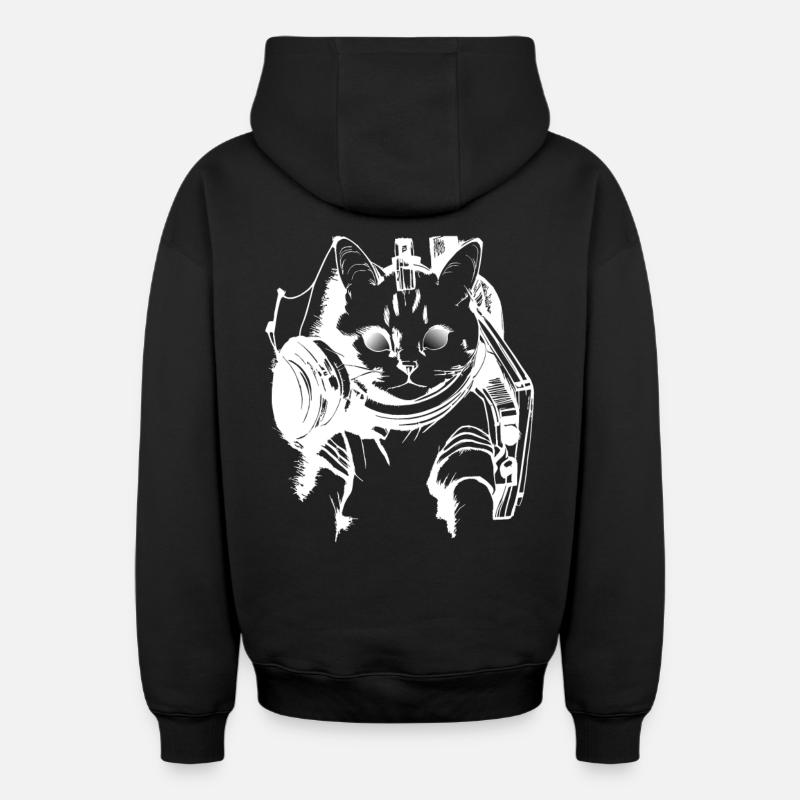 DJ Chat en blanc - Sweat à capuche unisexe zippé oversize épais SPREAD - noir