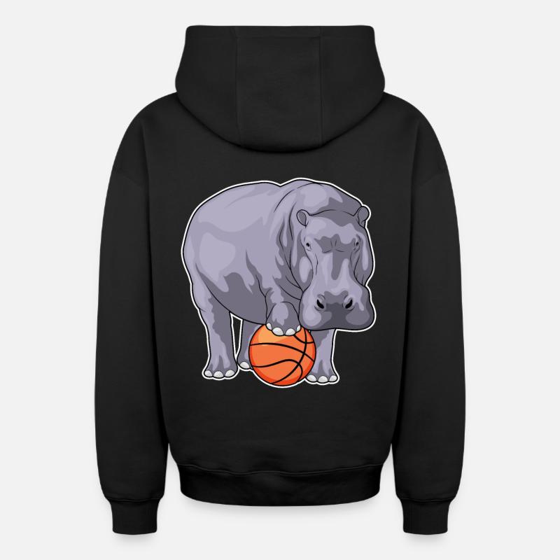 Hippo Basketteur Basketteur - Sweat à capuche unisexe zippé oversize épais SPREAD - noir