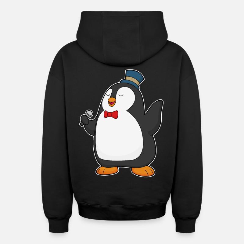 Penguin Singer Microphone - Sweat à capuche unisexe zippé oversize épais SPREAD - noir