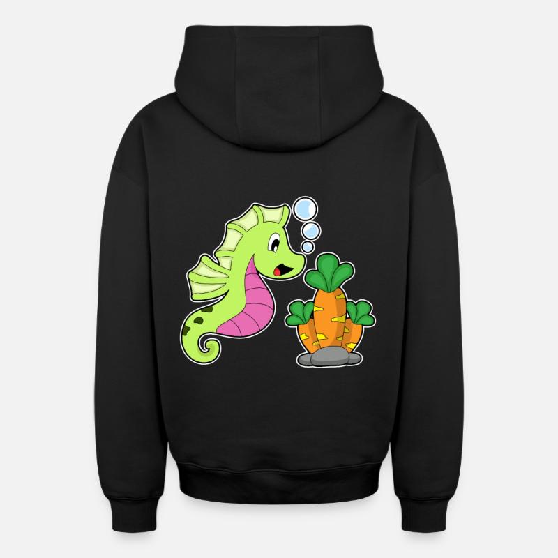 Hippocampe Carotte - Sweat à capuche unisexe zippé oversize épais SPREAD - noir