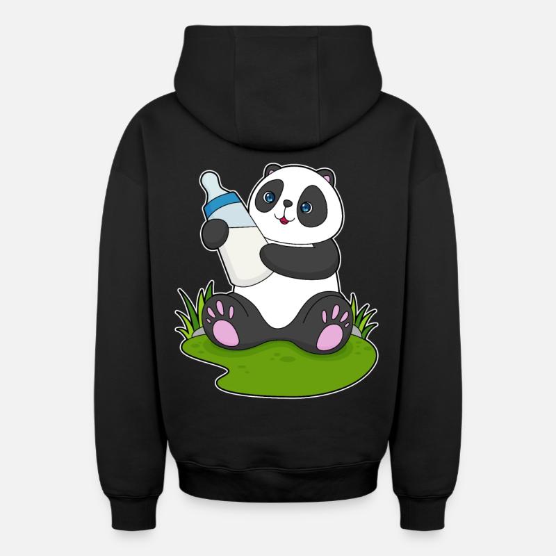 Bouteille de lait Panda - Sweat à capuche unisexe zippé oversize épais SPREAD - noir