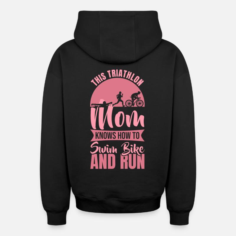 Maman triathlète - Sweat à capuche unisexe zippé oversize épais SPREAD - noir