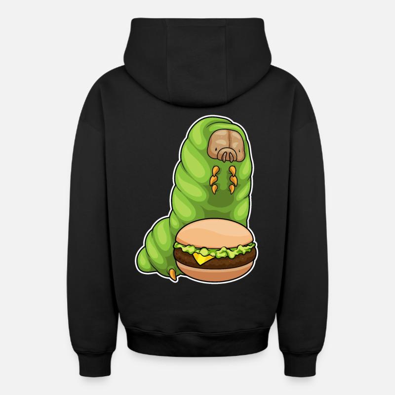 Caterpillar Cheeseburger - Sweat à capuche unisexe zippé oversize épais SPREAD - noir