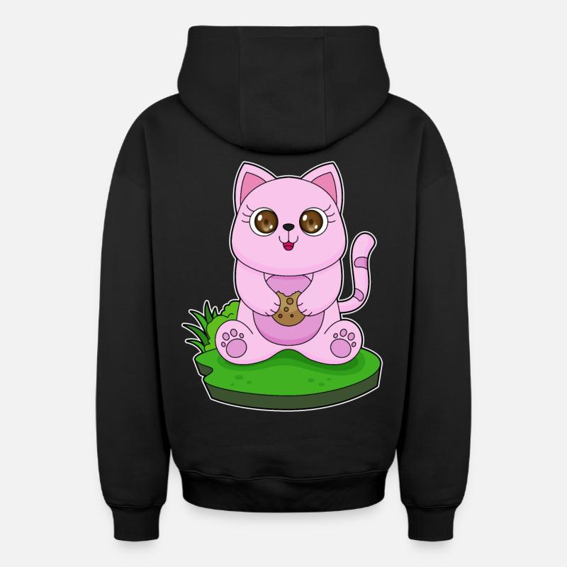 Chat Cookie - Sweat à capuche unisexe zippé oversize épais SPREAD - noir