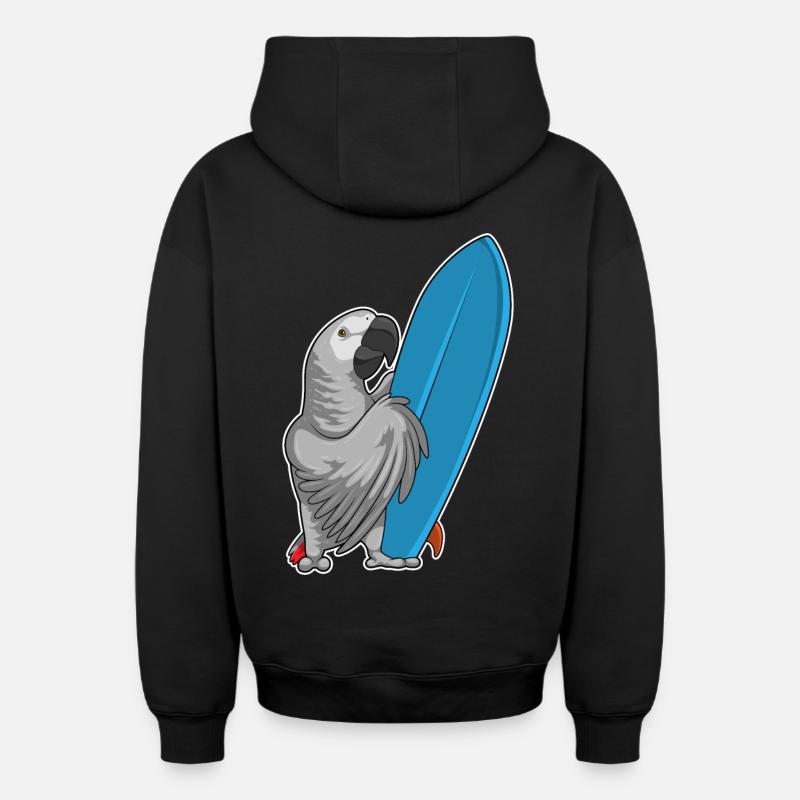 Parrot surf board Summer - Sweat à capuche unisexe zippé oversize épais SPREAD - noir