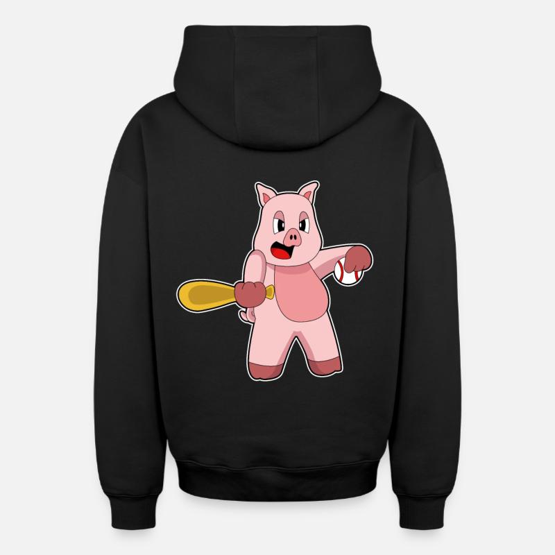 Pig Baseball Batte - Sweat à capuche unisexe zippé oversize épais SPREAD - noir