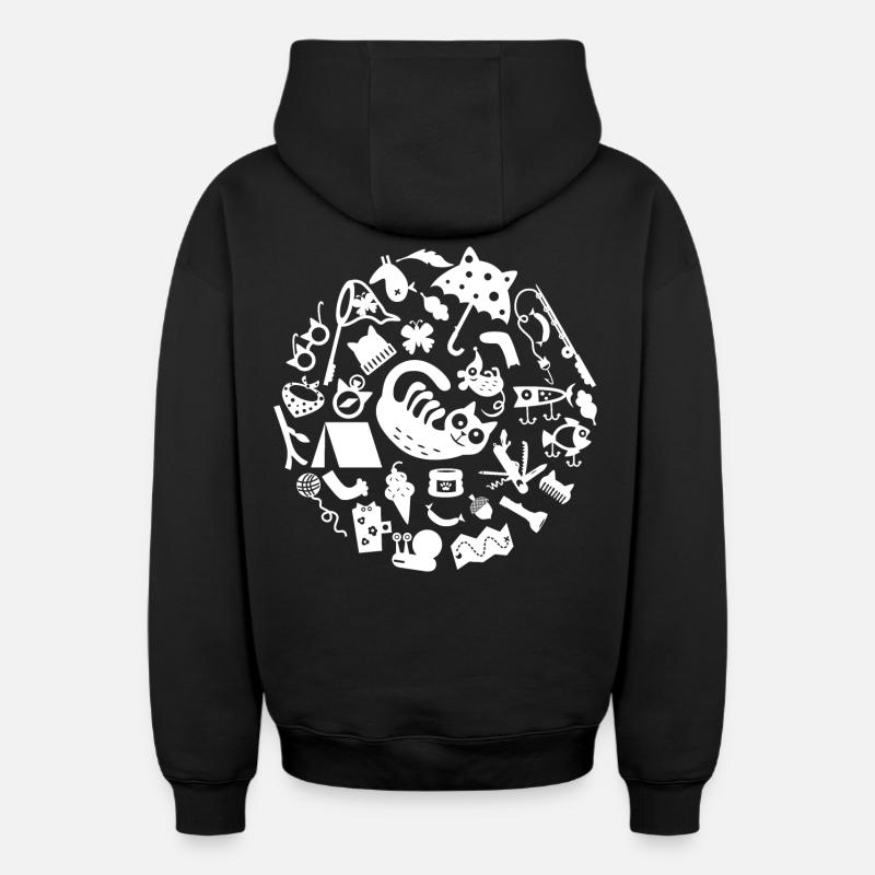 Cat Camping L Blanc - Sweat à capuche unisexe zippé oversize épais SPREAD - noir
